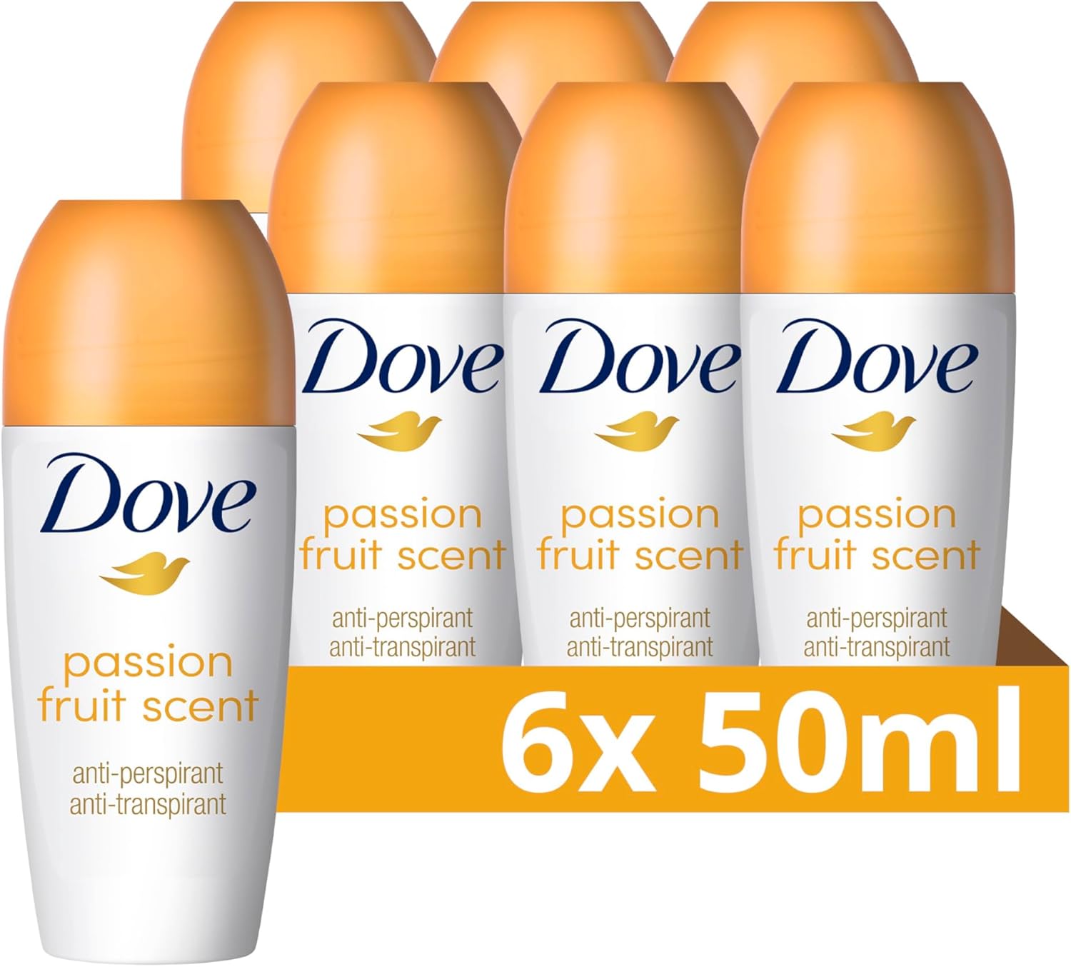 Dove Advanced Care Go Fresh Passion Fruit Scent Anti-perspirant Deodorant pack of 6 with Triple Moisturising technology roll-on for 48 hours of protection 50 ml