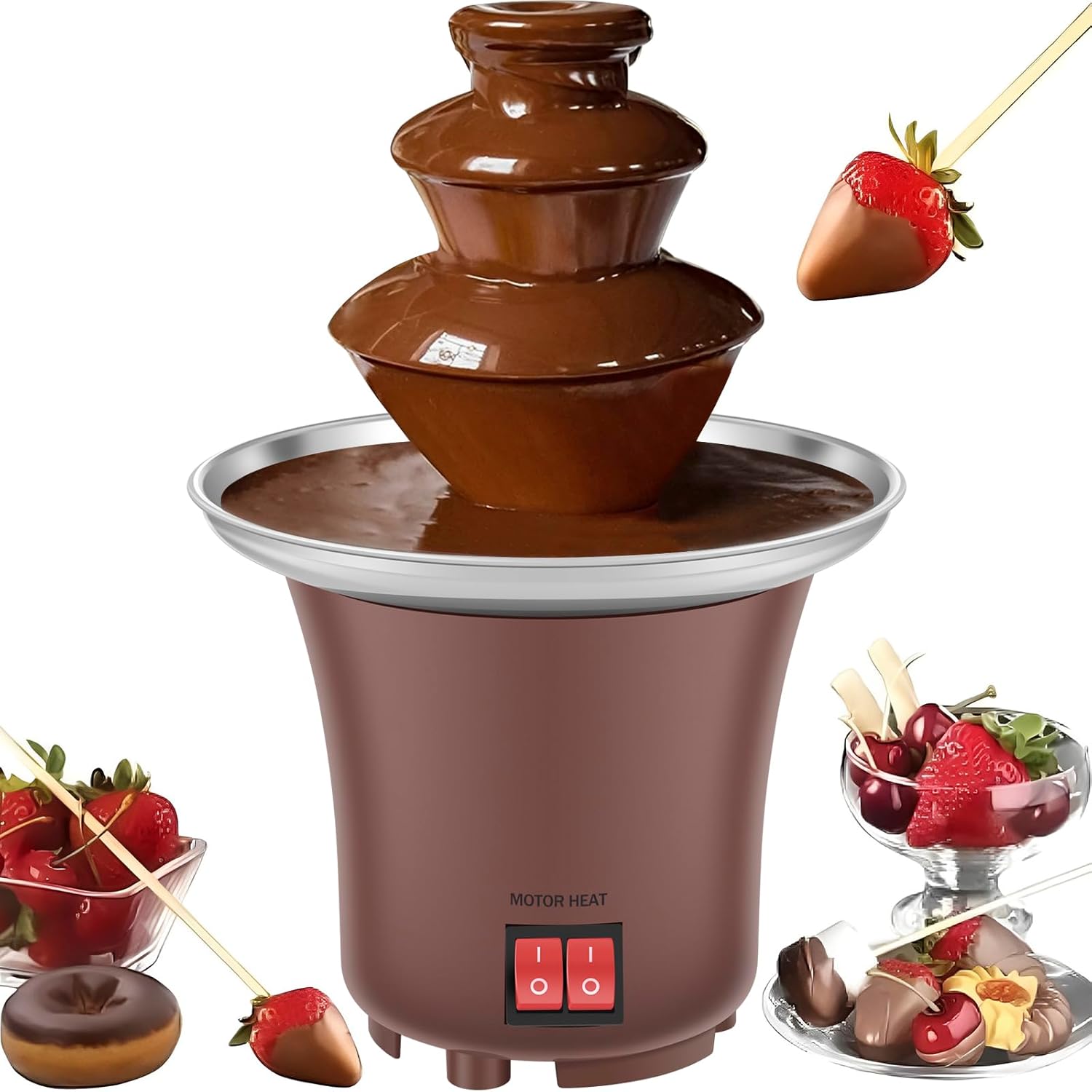 Electric Chocolate Fountain Machine 3 Layer Cheese Fountain Machine Hold 10oz Chocolate Fondue Fountain Stainless Steel Cheese Fountain Melting Machine Auto Off Household Chocolate Fountain