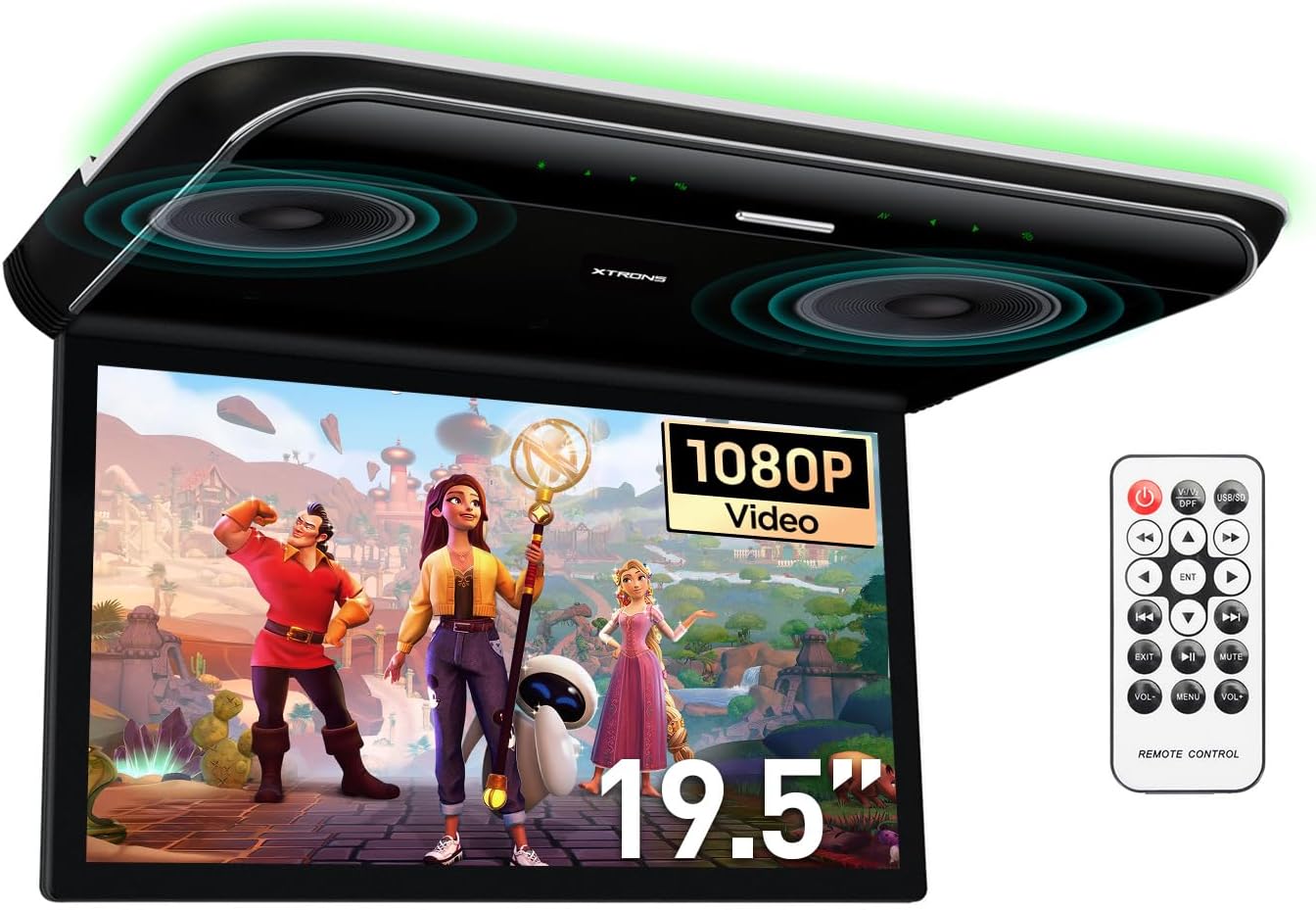 XTRONS 19.5-inch HD Digital TFT 16:9 Screen Car Overhead Video Ultra-Thin Car Roof Mounted Player 1080P with Built-in HDMI/AV/USB Speakers and Colourful Aura Light