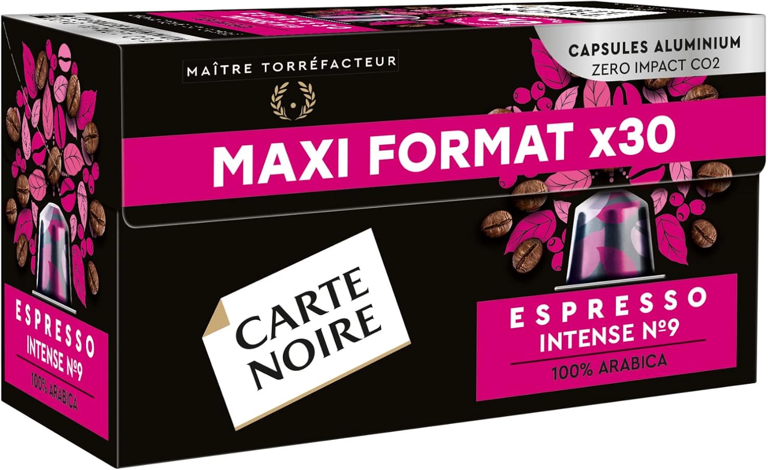 Carte Noire, Espresso Intense, Nespresso Compatible Aluminium Capsules, 1 Pack of 30 Coffee Pods, 100% Arabica, Dried Fruit and Chocolate Notes, Intensity 9/10, Rich and Lasting Taste