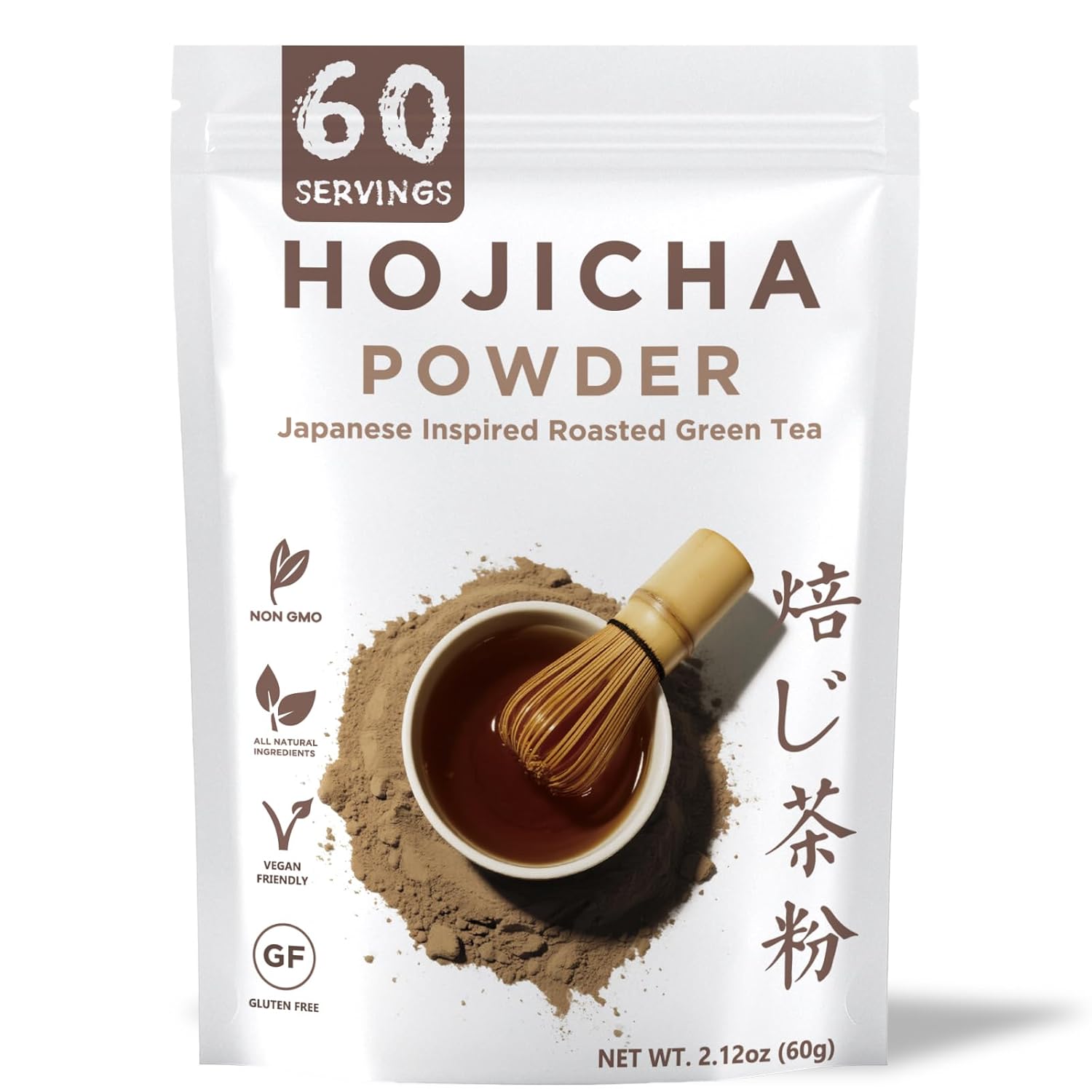 Hojicha Powder Japanese-Style for Latte - 2.12oz Low Caffeine Roasted Matcha Green Tea Houjicha Powder | Toasty Aroma Less Bitterness | Brew Below 80°C / 175°F