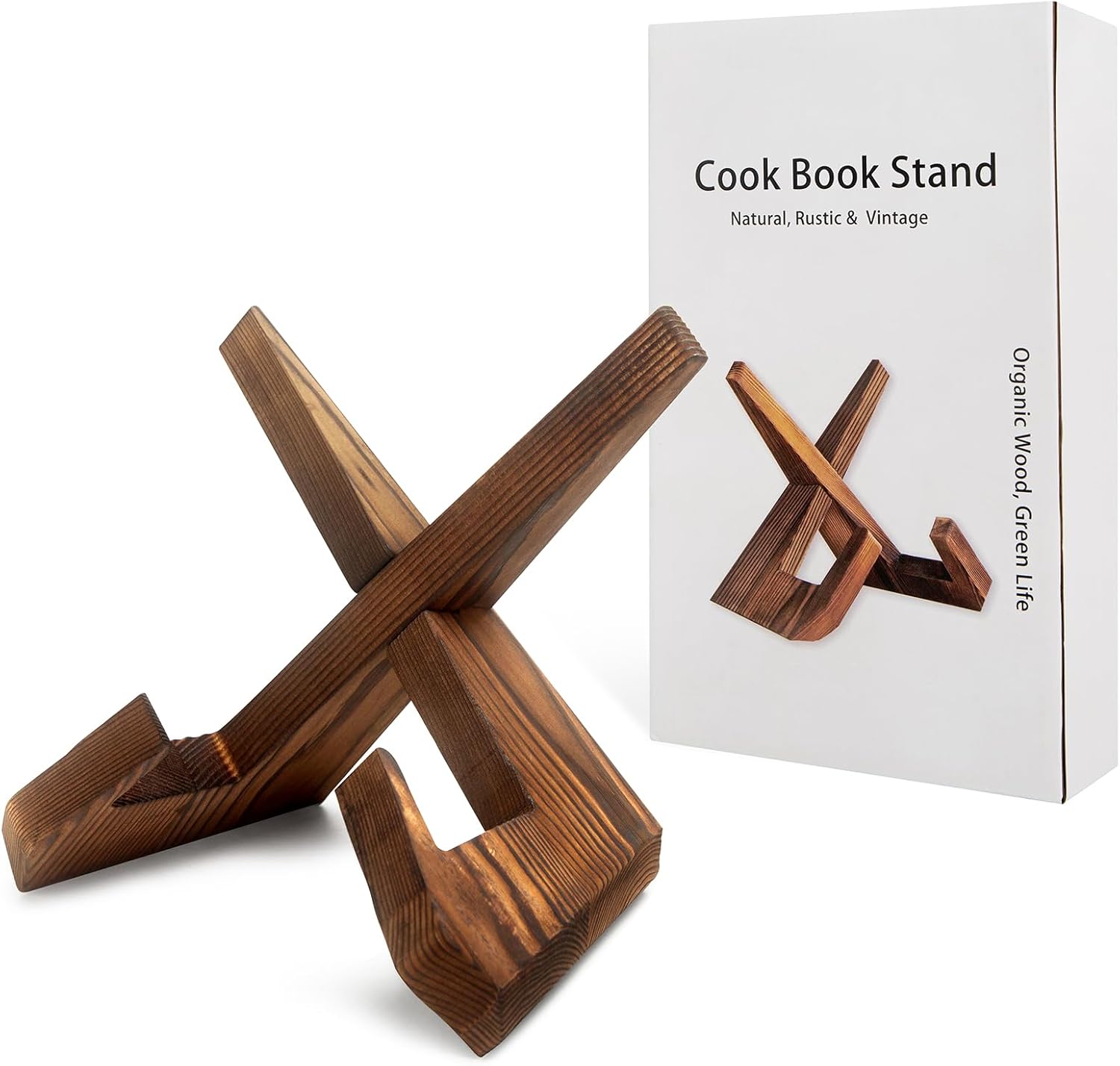 masteymoh Recipe Book Stand for Kitchen, Wooden Cookbook Holder for Display Stand, Farmhouse Cook Book Stand for Reading, Rustic Recipe Holder for Cooking Book Stand for Counter (1 in Brown)