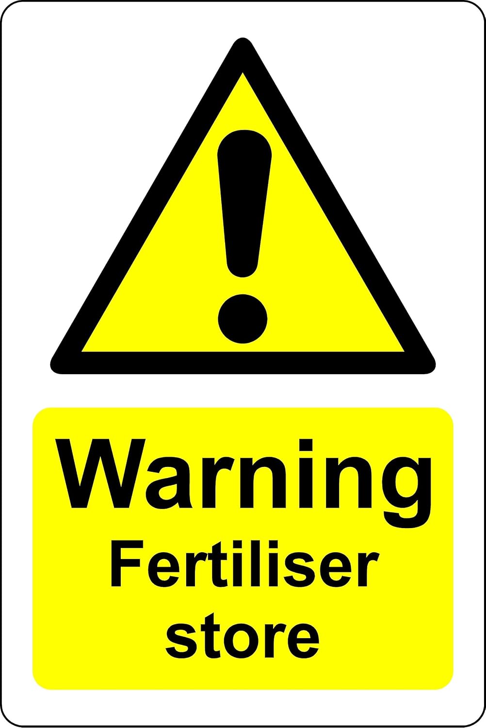Warning fertiliser store safety sign - 1.2mm Rigid plastic 200mm x 150mm