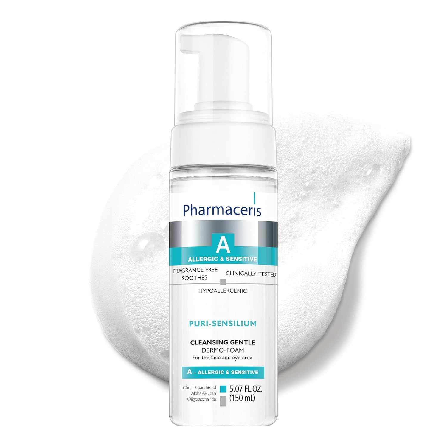 PURI-SENSILIUM Gentle Cleansing Foam with D-Panthenol, Hypoallergenic Face& Eye Wash, Removes Impurities & Makeup, Soothes & Hydrates Allergic & Sensitive Skin, 5.07 fl oz