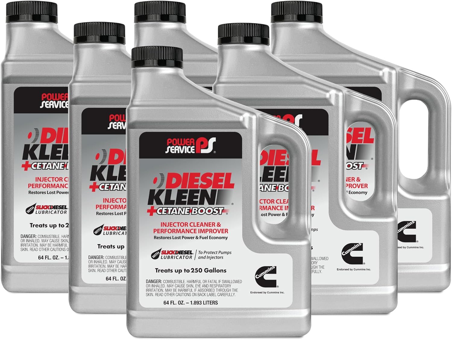 Power Service Diesel Kleen + Cetane Boost 64oz Bottle (6 Pack) - Universal Fit, Boosts Cetane Up to 6 Numbers, Cleans Injectors, 10.17536 Liters