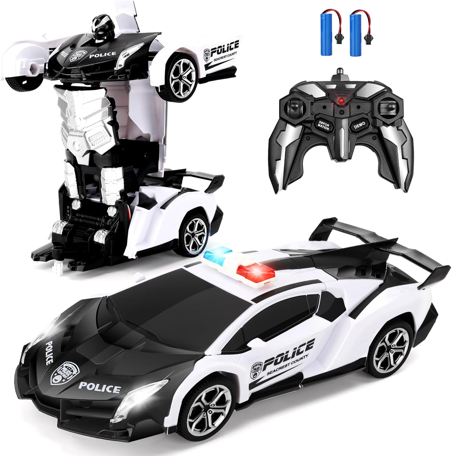 Blackma Remote Control Car-Transform, One-Button Deformation & 360°Rotating Drifting, Transform Robot RC Car with LED Light, Toy Gifts for 4 5 6 7 8 9 10 11 12 Years Old Boy (White)
