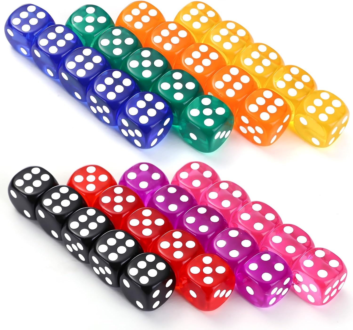 GWHOLE 40Pcs Dice Set 6 Sided Transparent Color Acrylic Dice for Game Math Teaching Party Favor Bar Entertainment Accessories,14mm