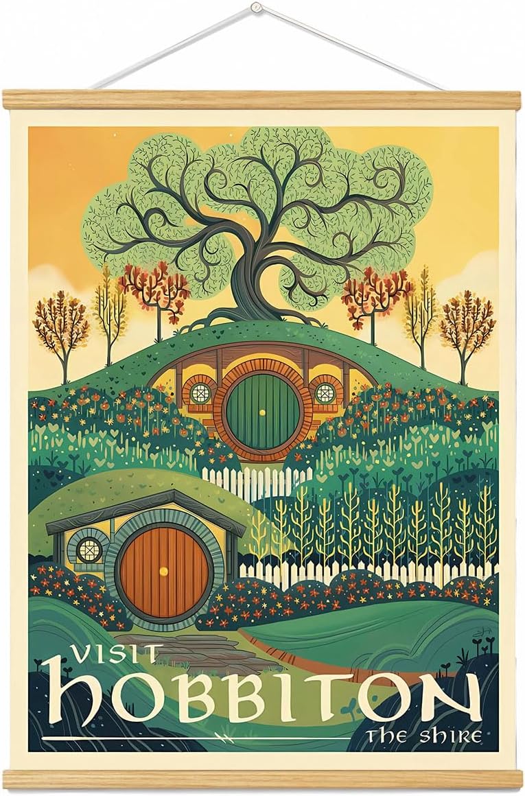 Middle Earth Landscape Wall Art Prints Canvas PaintingFantasy Posters, Wall Pictures, For Travel Gift, Canvas Art with Frames, For Office Home Decor Bedroom Living Room Wall Decor.（16L" x 12W"）