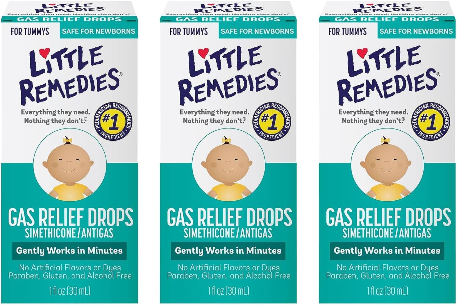 Little Remedies Gas Relief Drops, Natural Berry Flavor, Safe for Newborns, 1 fl oz. (Pack of 3)