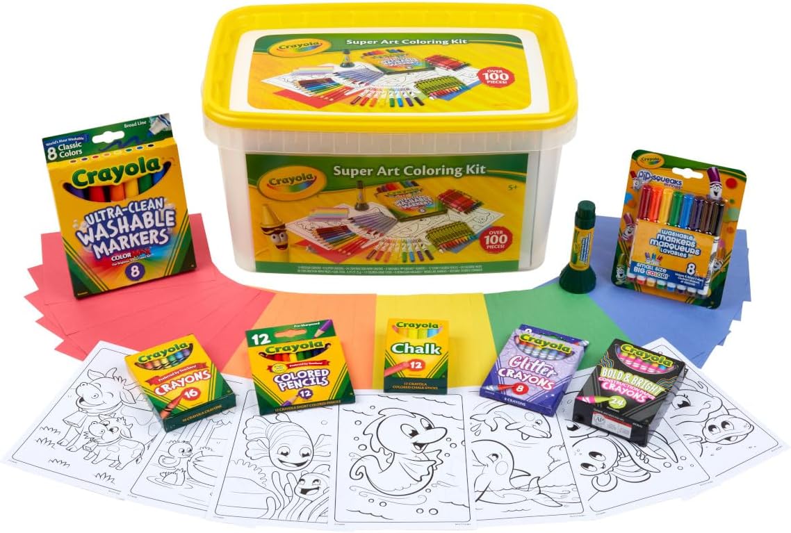 Crayola Super Art Coloring Kit (100+ Pcs), Bulk Stocking Stuffers, Holiday & Christmas Gifts for Kids, Arts & Crafts Supplies Set, Ages 4, 5, 6 [Amazon Exclusive]