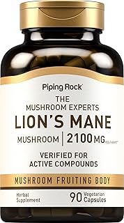 Piping Rock Lions Mane Supplement Capsules | 2100mg | 90 Count | Mushroom Fruiting Body Extract | Hericium Erinaceus | Vegetarian, Non-GMO, Gluten Free