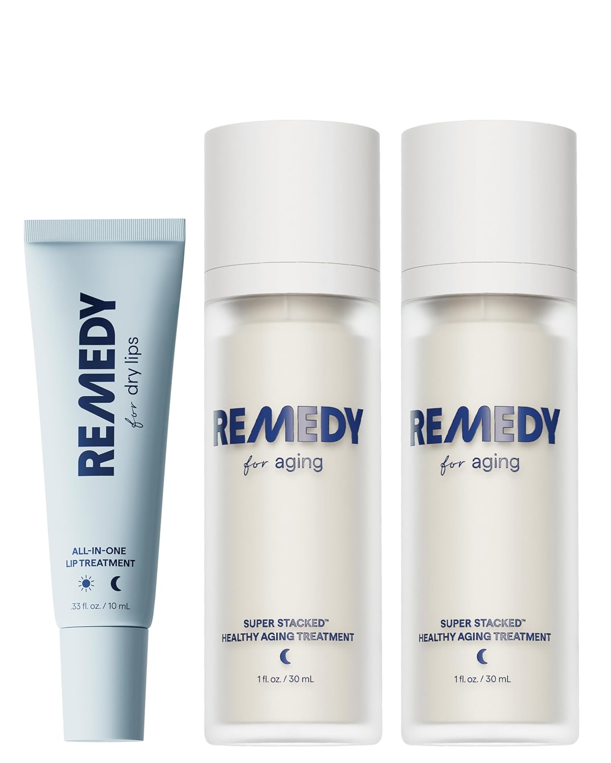 Dr. Shah's Dermatologist Bundle: 2x Remedy for Healthy Aging | Retinaldehyde, Argireline, Matrixyl 3000 & Glycolic Acid for Wrinkles + 1x Remedy for Dry Lips | Ceramides & Peptides for Cracked Lips