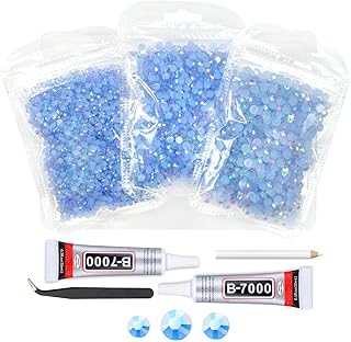 Light Blue AB Resin Rhinestones w B7000 Jewelry Glue for Bedazzling Crafting 3mm 4mm 5mm Sky Blue Flatback Jelly Stones Bulk SS10 SS16 SS20 Baby Blue Diamonds Gems for Nails Tumblers DIY Crafts
