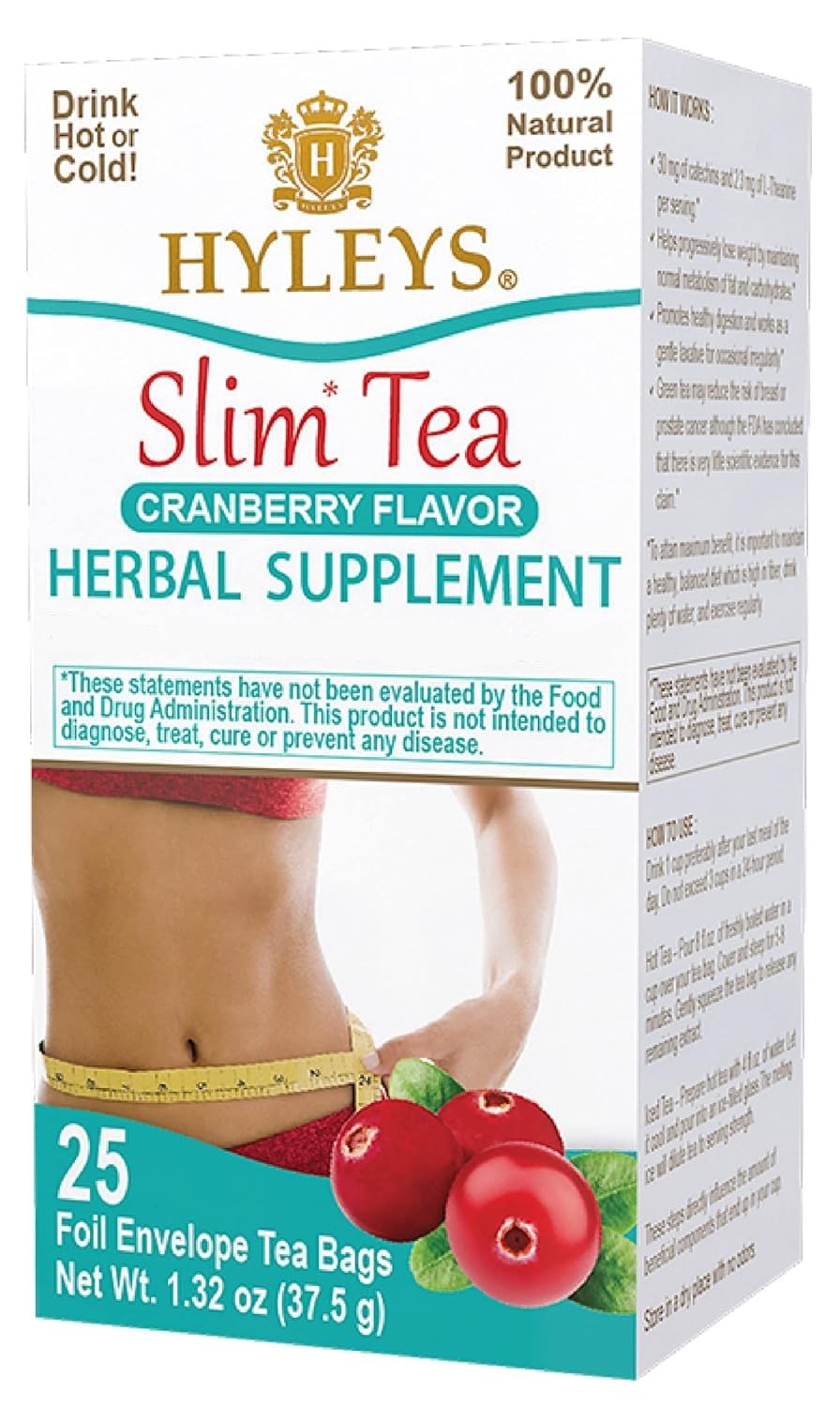 Hyleys Slim Tea Cranberry Flavor - Weight Loss Herbal Supplement Cleanse and Detox - 25 Tea Bags (1 Pack)