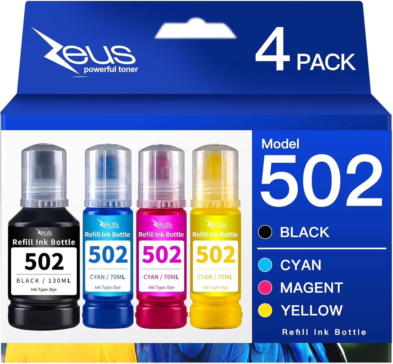 Compatible Refill Ink Bottle Replacement for Epson 502 T502 522 T522 ET-4760,ET-3760,ET-2760,ET-3710,ET-2750,ET-3700 Printer (Black, Cyan, Magenta, Yellow, 4 Pack)
