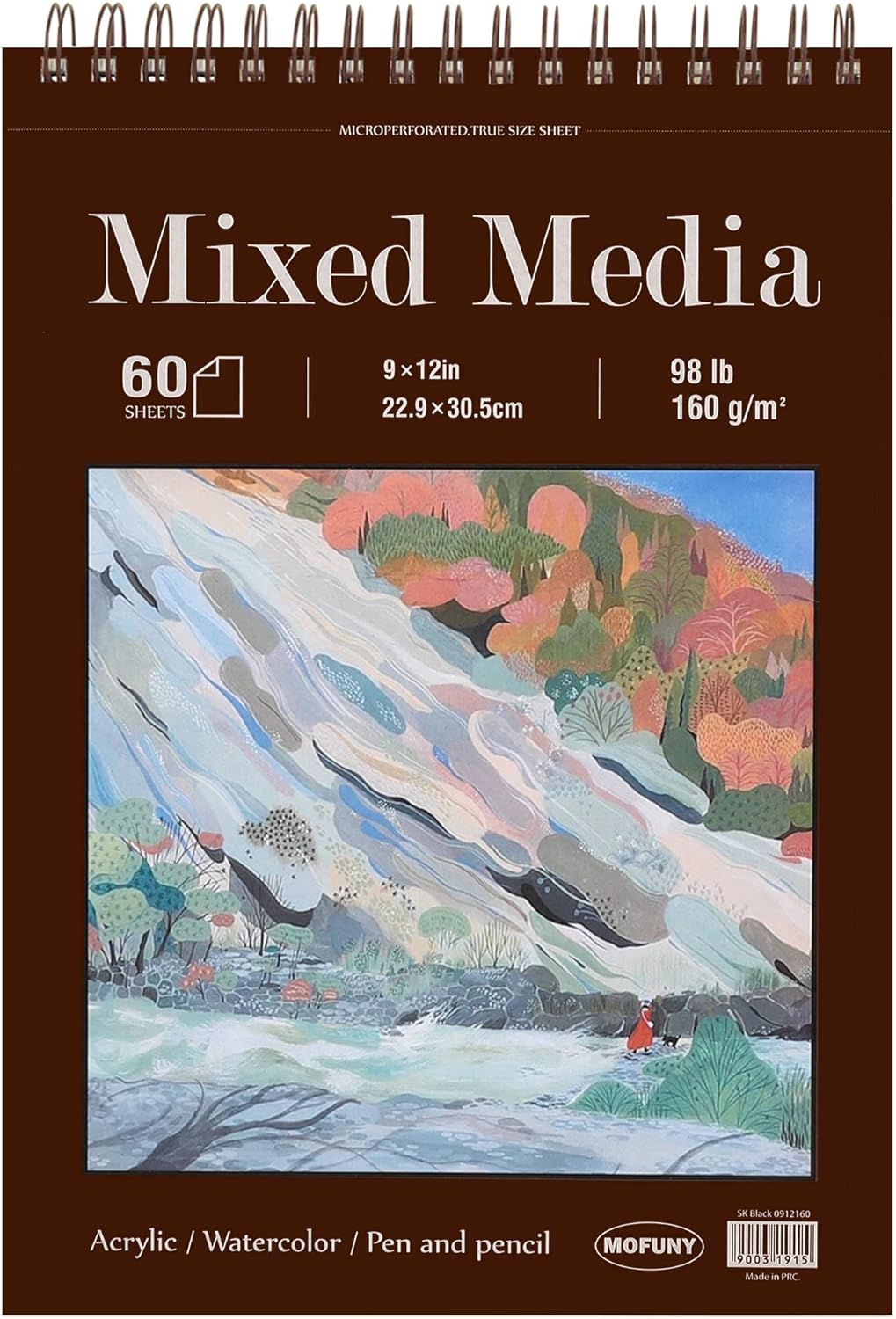 Mixed Media Sketchbook 9" x 12" - Multimedia Sketchbook Hardcover, Spiral Bound, 60 Sheets 98lb/160gsm Mixed Media Paper, Watercolor Sketchbooks for Wet & Dry Media, Painting, Drawing & Art Supplies.