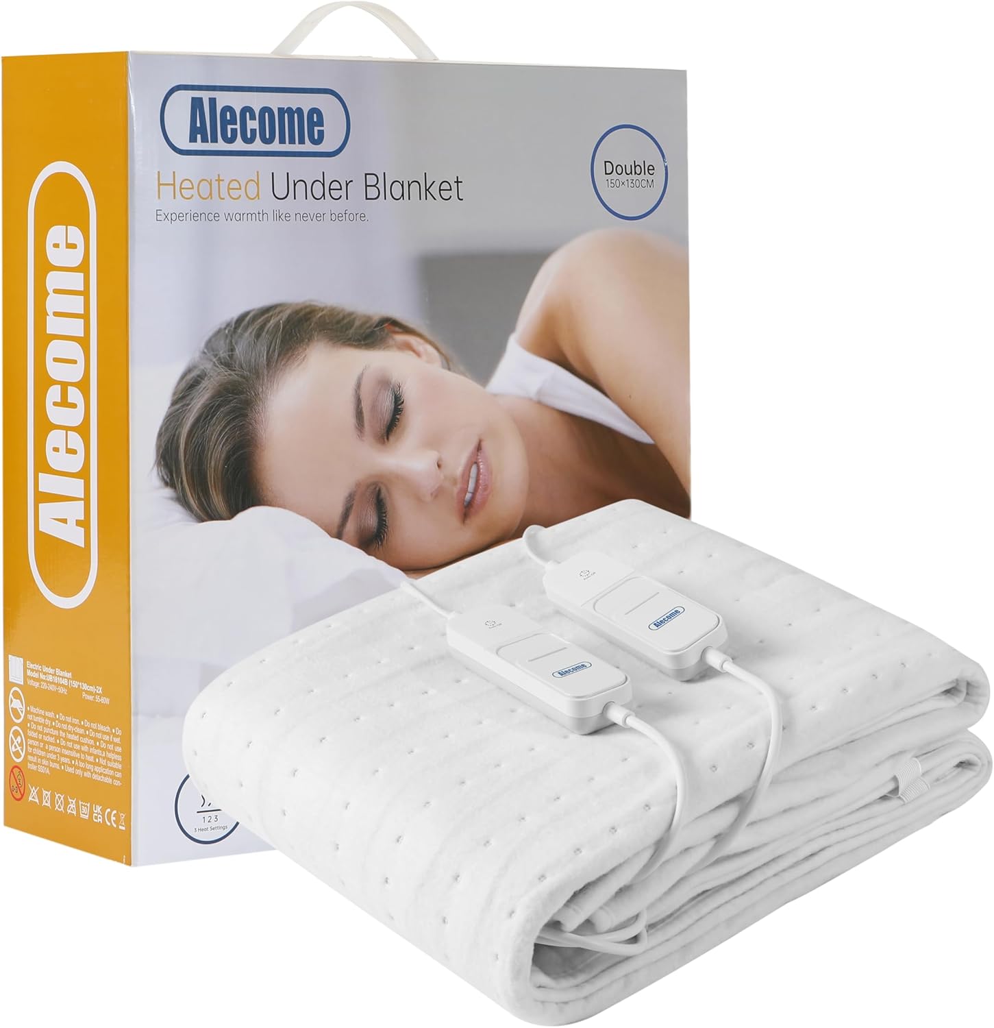 Alecome Luxury Fleece Heated Fitted Mattress Underblanket, Cover, Auto-Cut, Dual Controls, 3 Heat Settings & Machine Washable (Double 150 x 130cm - Dual Control)