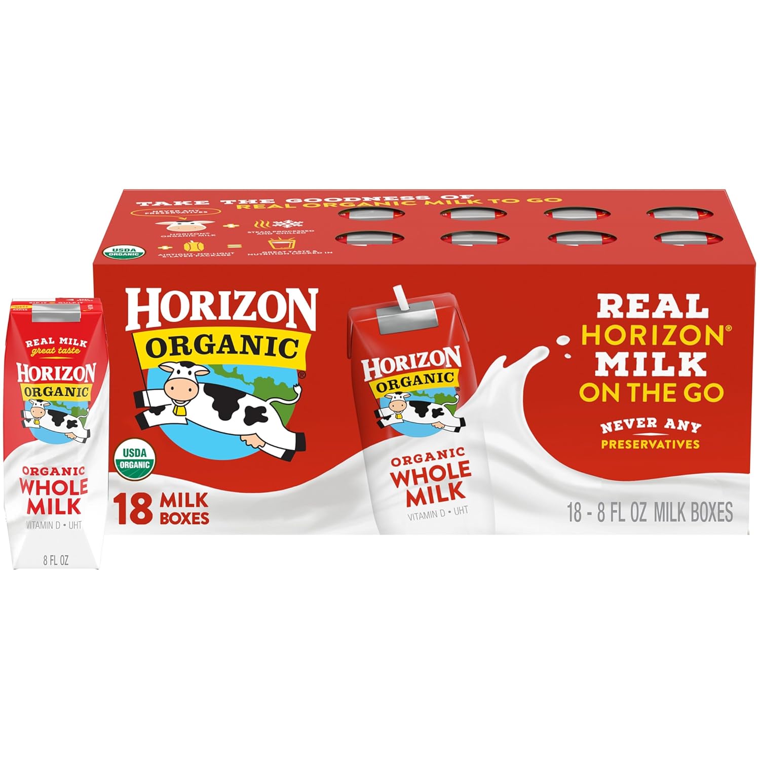 Horizon Organic Shelf-Stable Whole Milk Boxes, Plain, 8 Fl Oz, 18 Pack