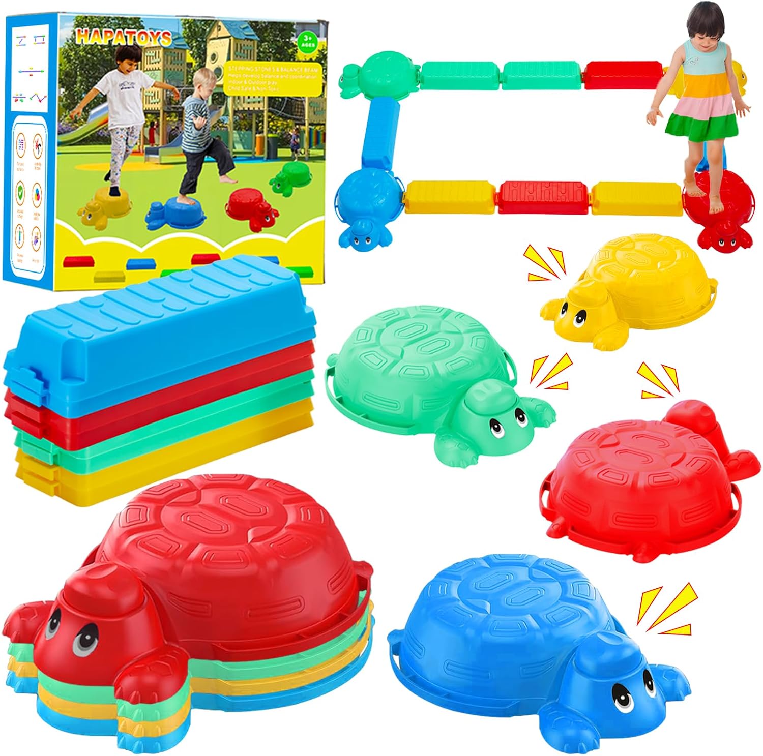 Balance Beams Stepping Stones For Kids - 12 Piece Turtle Jumping Stepping Stones Balance Beams, Toddler Indoor or Outdoor Play Obstacle Course, Sensory Play for Active Kids Ages 2 3 4 5 6 Year Old