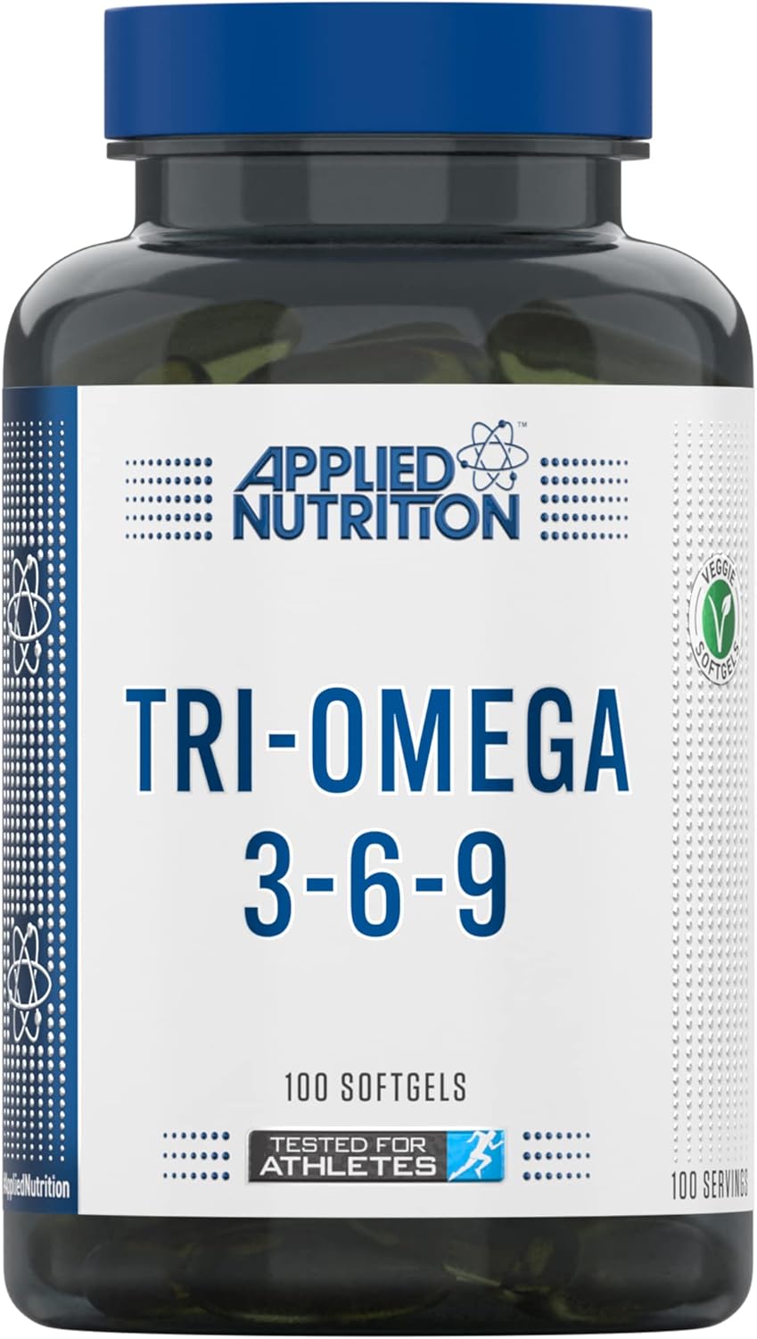 Applied Nutrition Tri-Omega - Omega 3 6 9 Capsules, Supplement with EPA & DHA Fatty Acids, Fish Oil, Flaxseed & Sunflower Oil