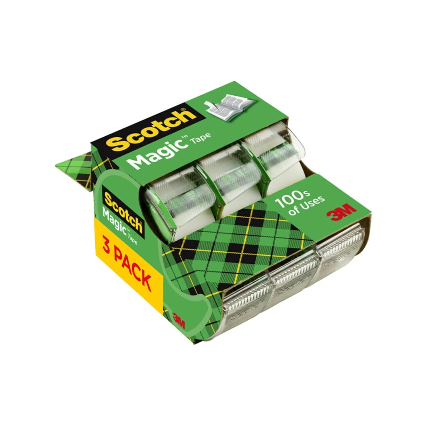 Scotch Magic Tape, Refillable Dispenser, 3/4" X 300", 3/Box