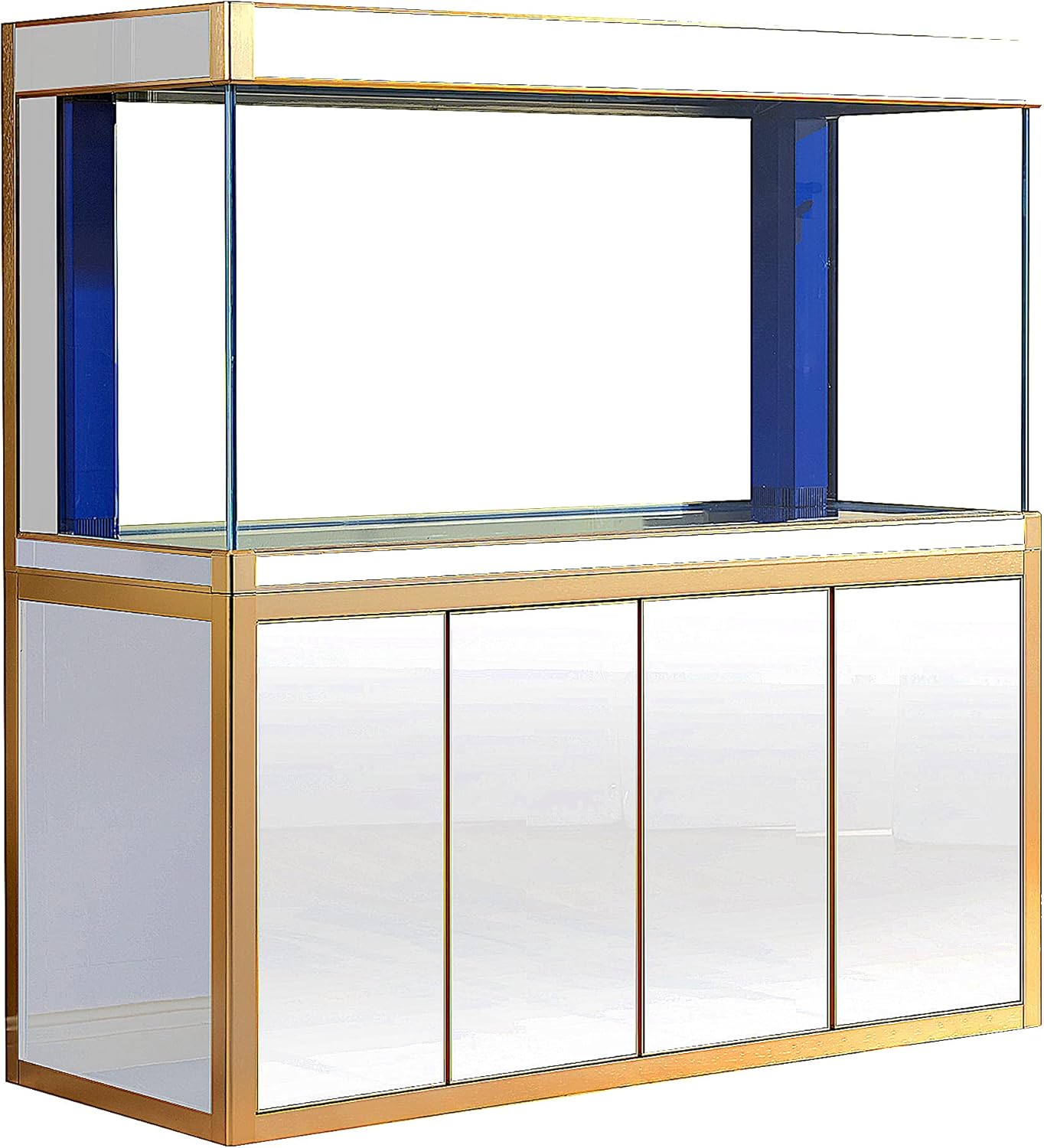 250 Gallon Aquarium Fish Tank LED Light Pump Freshwater Filter Upright Fishtank Stand Bundle Straight Corners Ultra Clear Tempered Glass with Complete Aquarium Setup (White with Gold Trim)