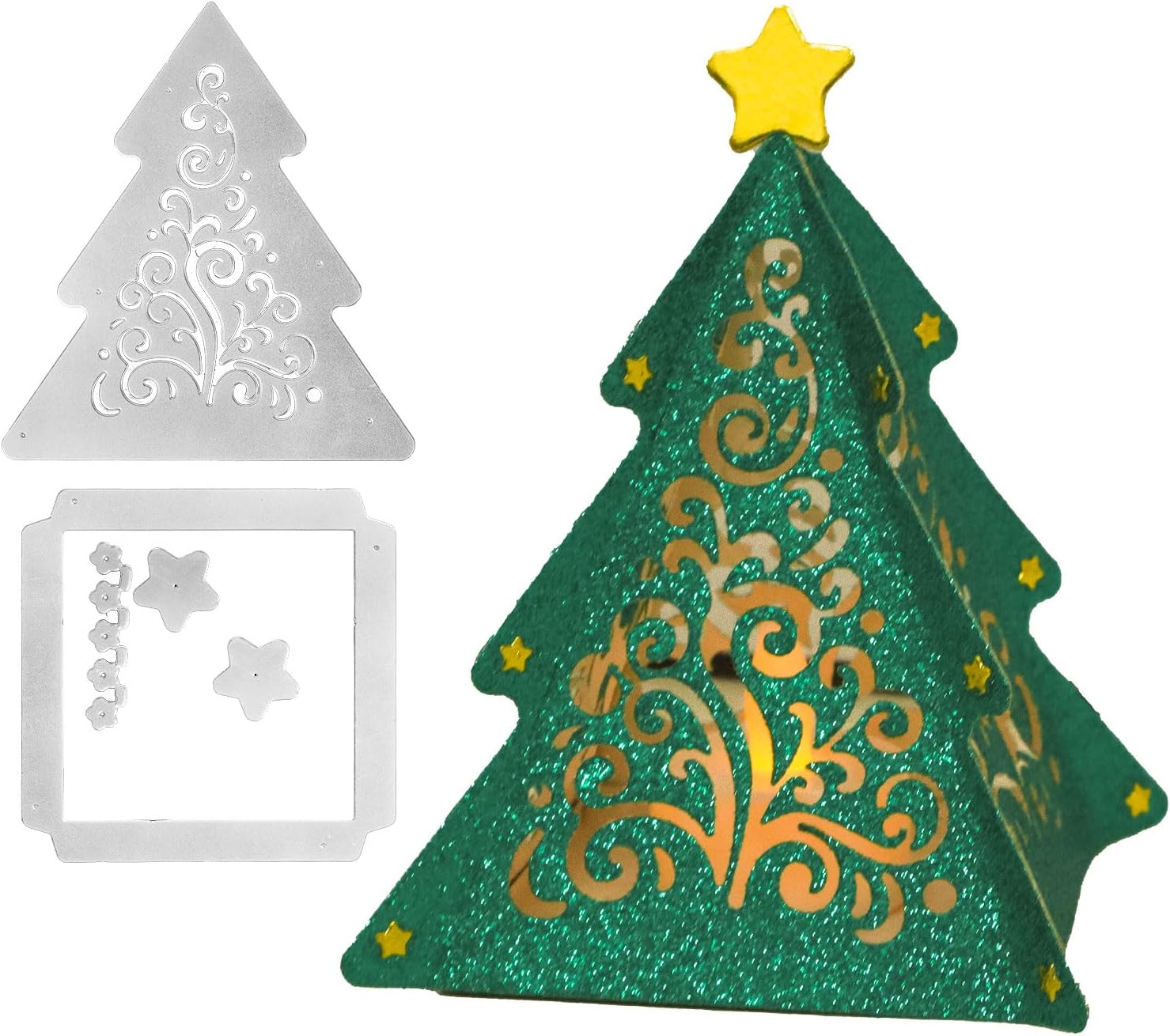 2 Sets Christmas Cutting Dies Tree Box Embossing Machine Die Cuts Template Stencil Cutting Die for Christmas Card Making DIY Scrapbooking Craft Paper Cards Photo Album Christmas Gifts Decor