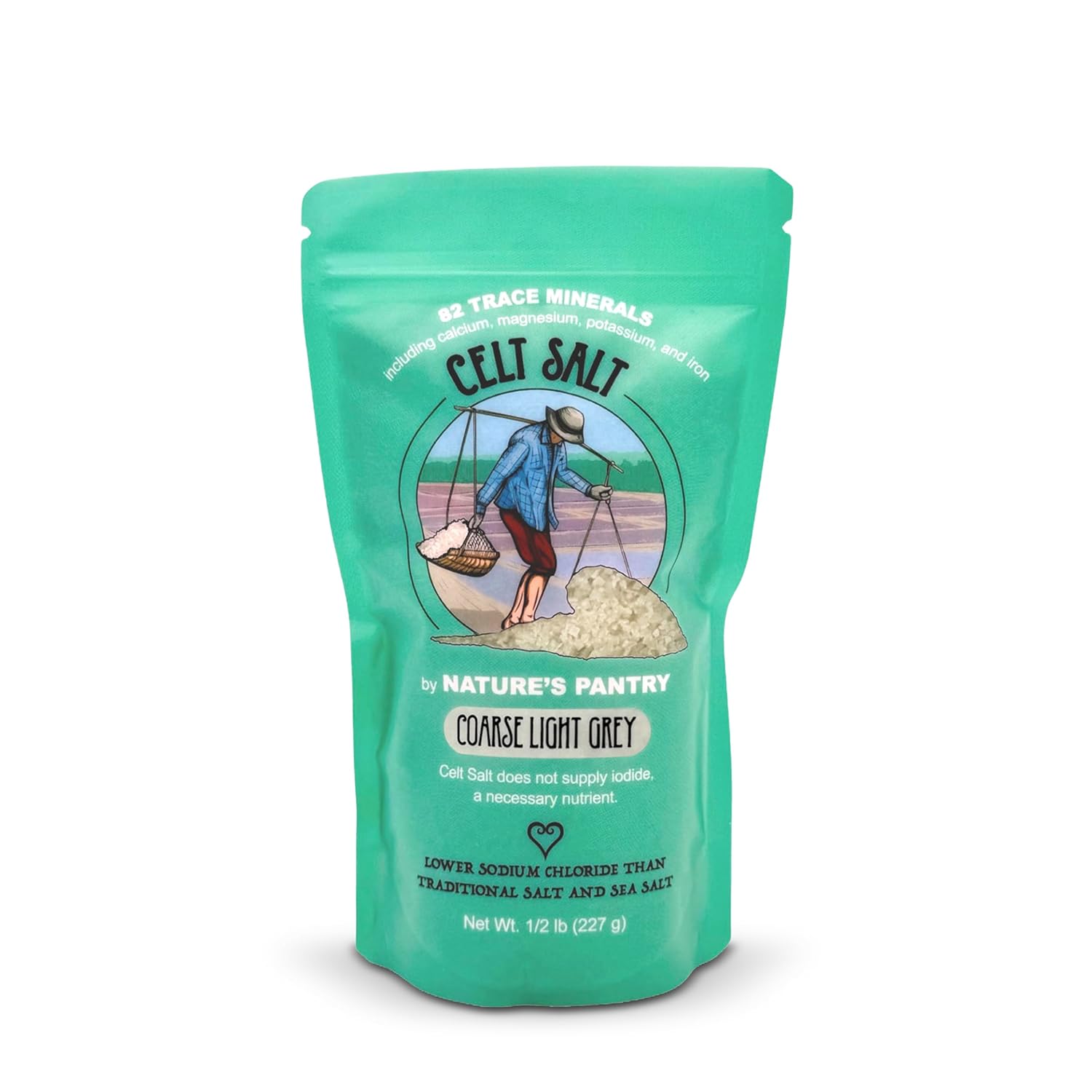 Celtic Salt Light Grey Coarse, Celt Salt by Nature's Pantry, 82+ Minerals, non-GMO, Organic & Unrefined, Gluten-Free, Authentic, Cooking, Baking, Pickling, Sal, Healthy Seasoning, 1/2lb (8 oz) Bag