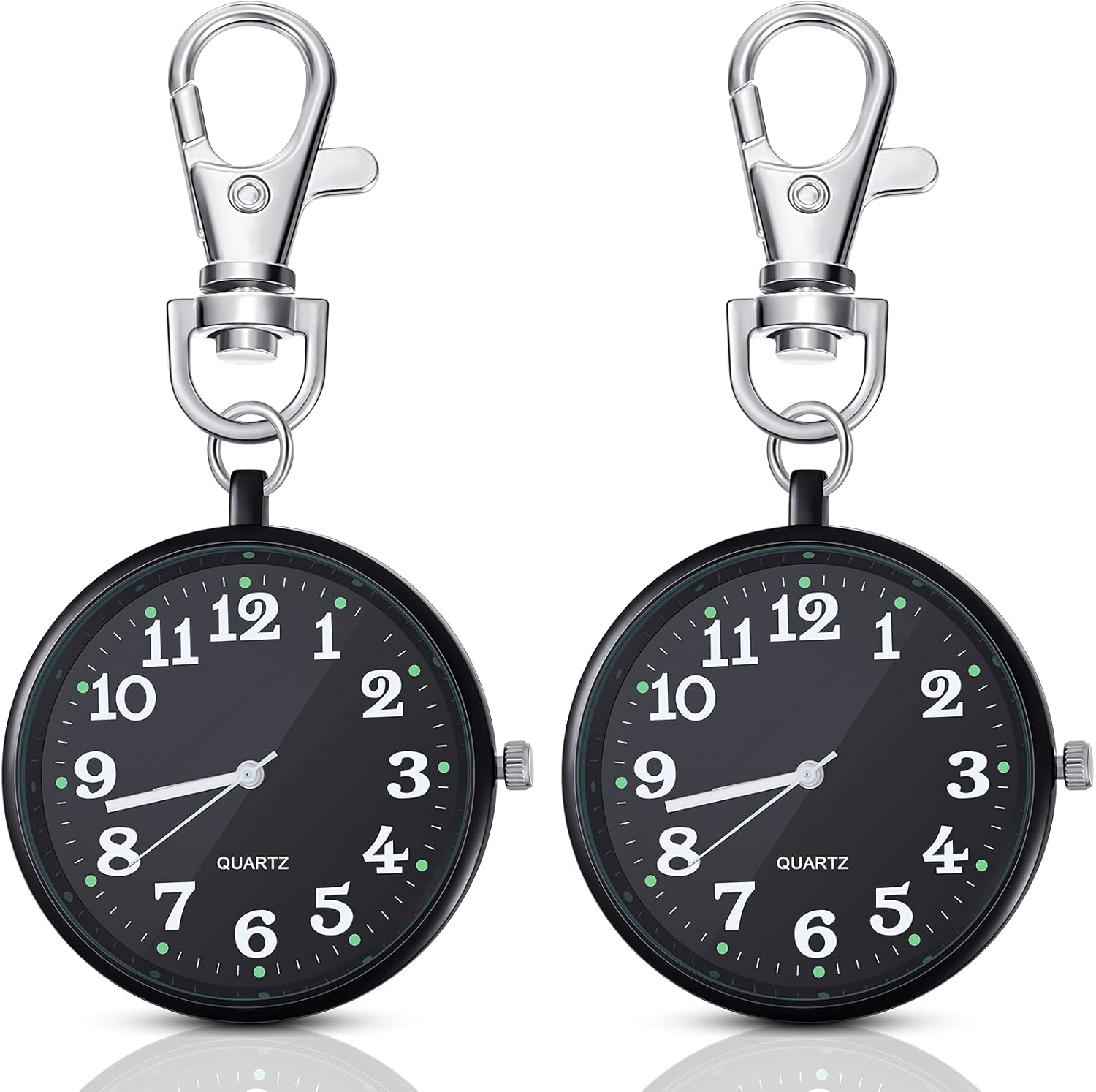 Junkin 2 Pieces Quartz Pocket Watch with Key Buckle Round Keychain Clip on Watch Portable Unisex