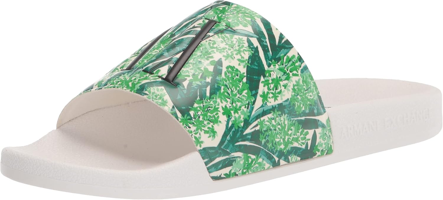 A｜X ARMANI EXCHANGE Women's Icon Logo Pool Slide Sandal, Green, 8.5 UK