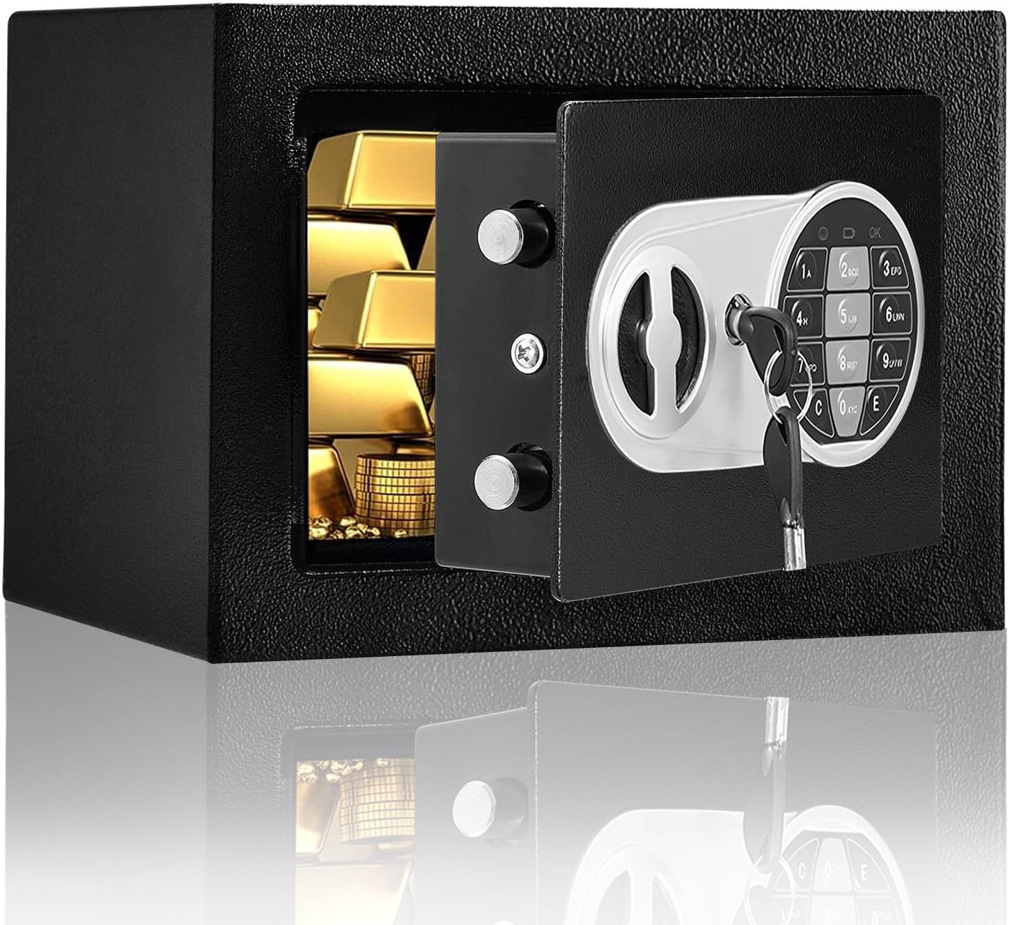 MEETOZ Safe Box, Electronic Safe Box with Keypad & Keys for Money, Cash and Coin, Security Mini Safe for Kids Personal Items for Hotel, House, 0.236 Cu.Ft.