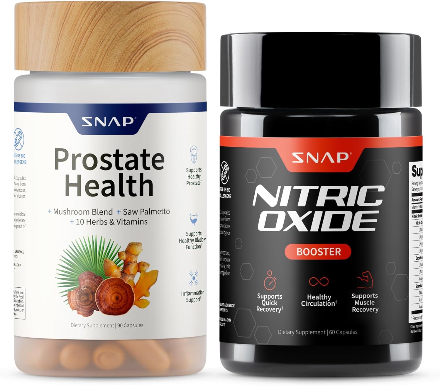 Snap Supplements Prostate Health Support Supplement Bundle with Nitric Oxide Booster – 90 Capsules & 60 Capsules