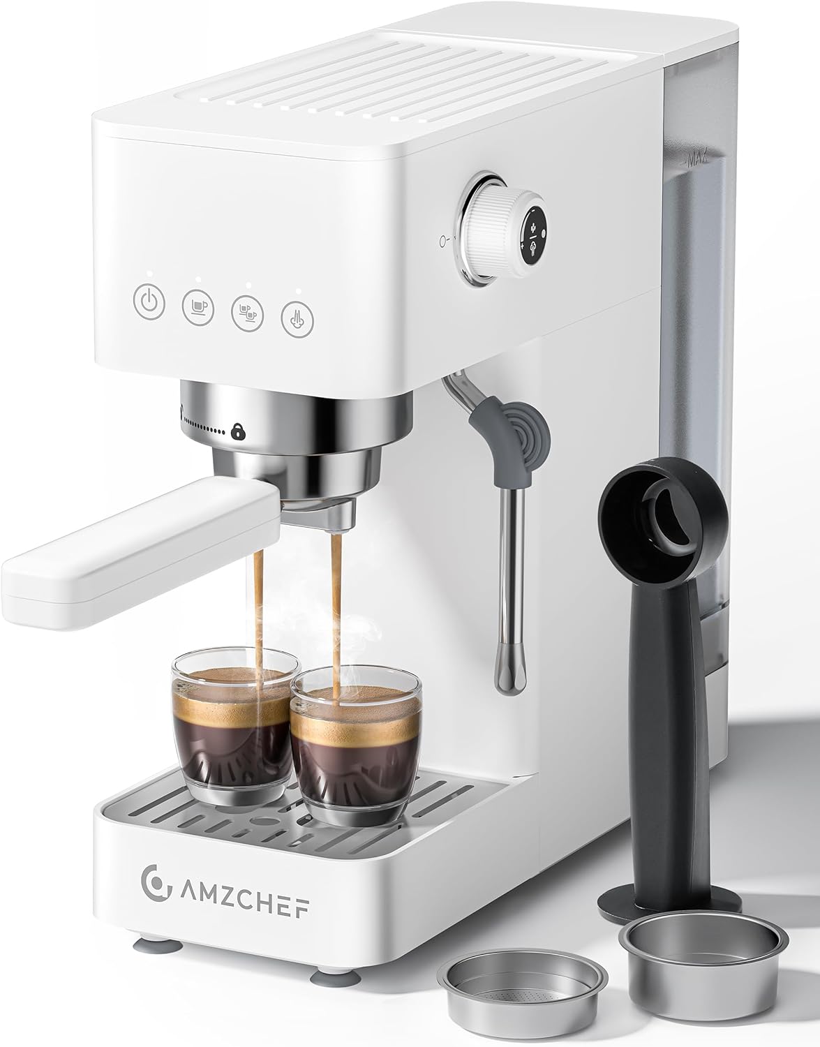 AMZCHEF 20-Bar-Professional-Espresso-Machine, 1350W Coffee Machine with Milk Frother, Flexible Brewing Options, Compact Espresso Machine for Cappuccino, Latte, White