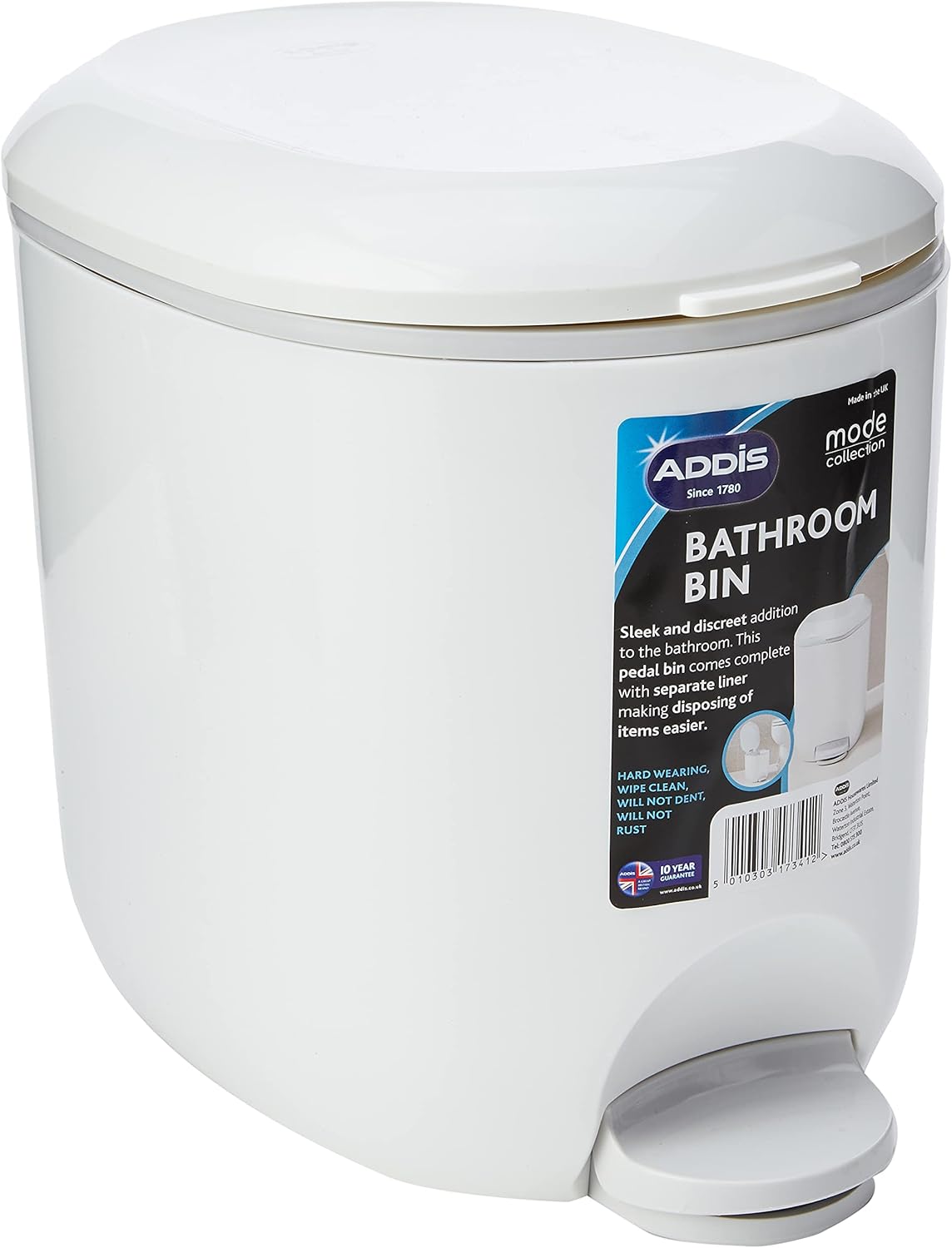 Addis 518503 Premium Deluxe Bathroom Pedal Bin with inner, 3.5 litre, White Grey, 29 x 18.5 x 23cm