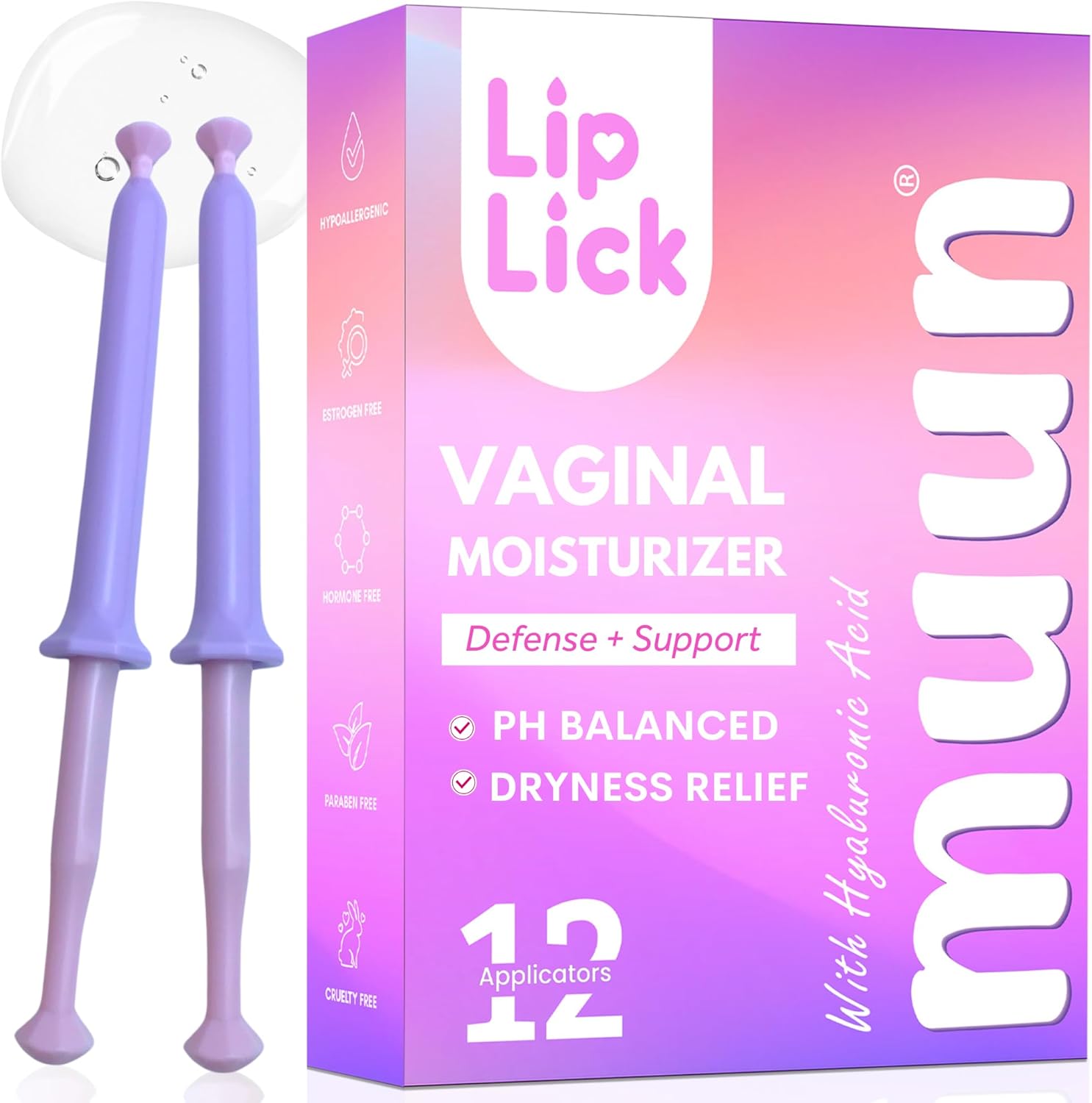 Muun Vaginal Moisturizer - Pack 12 Immediate Intimate Hydration - Dryness Burning Itching Discomfort Relief with Hyaluronic Acid - pH Balance - Estrogen & Hormone Free