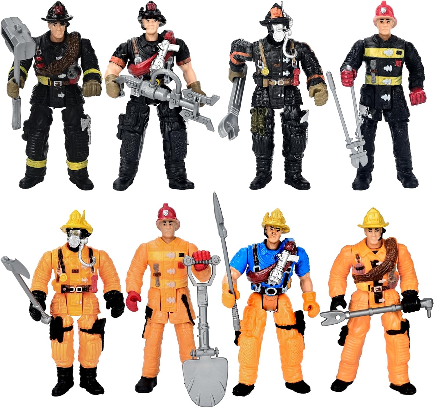 8 Pieces Firefighter Action Figures, Fireman Toys for 3 4 5 6 7+ Year Old Boys, 4-Inch Toy Figure & Playsets with Accessories, Ideal Gifts for Boys Girls Kids, Christmas Stocking Stuffers Party Favor
