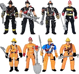 8 Pieces Firefighter Action Figures, Fireman Toys for 3 4 5 6 7+ Year Old Boys, 4-Inch Toy Figure & Playsets with Accessories, Ideal Gifts for Boys Girls Kids, Christmas Stocking Stuffers Party Favor