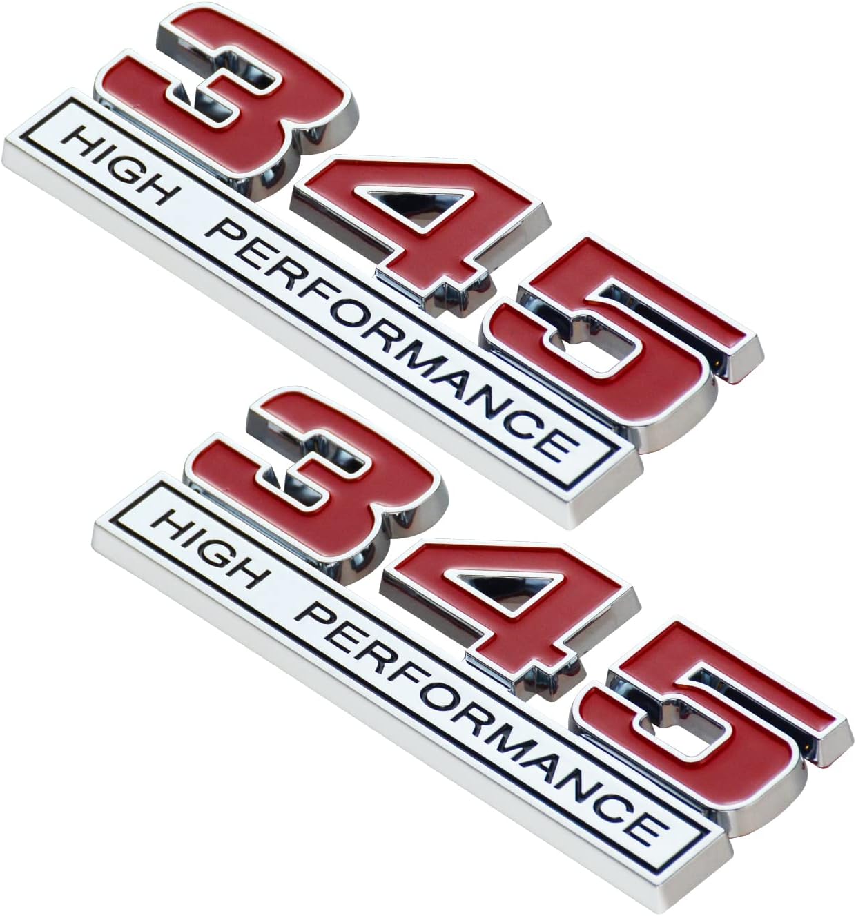 2Pc 345 V8 5.7 Liter Engine High Performance Emblem Badge Logo Chrome Black Red