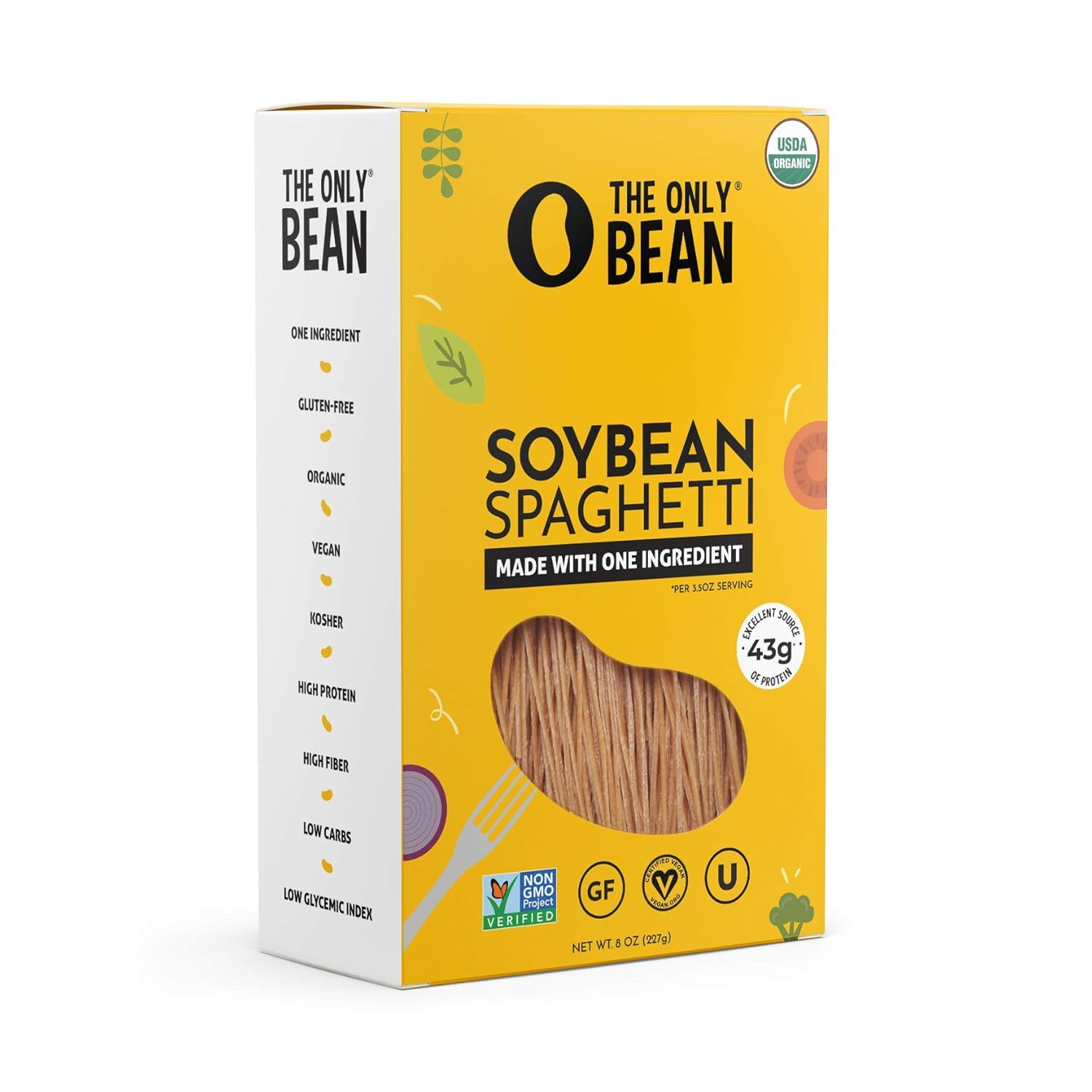 The Only Bean - Organic Soy Bean Spaghetti Pasta - High Protein, Keto Friendly, Gluten-Free, Vegan, Non-GMO, Kosher, Low Carb, Plant-Based Bean Noodles - 8 oz (1 Pack)