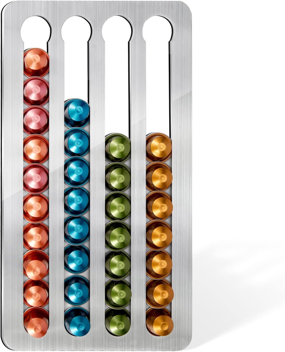 Coffee Pod Holder for Nespresso Original Line Pods - Stainless Steel Adhesive Wall-Mounted for 40 Capsules 16"x8.6" - Space-Saving Kitchen Storage for Cabinets & Countertops