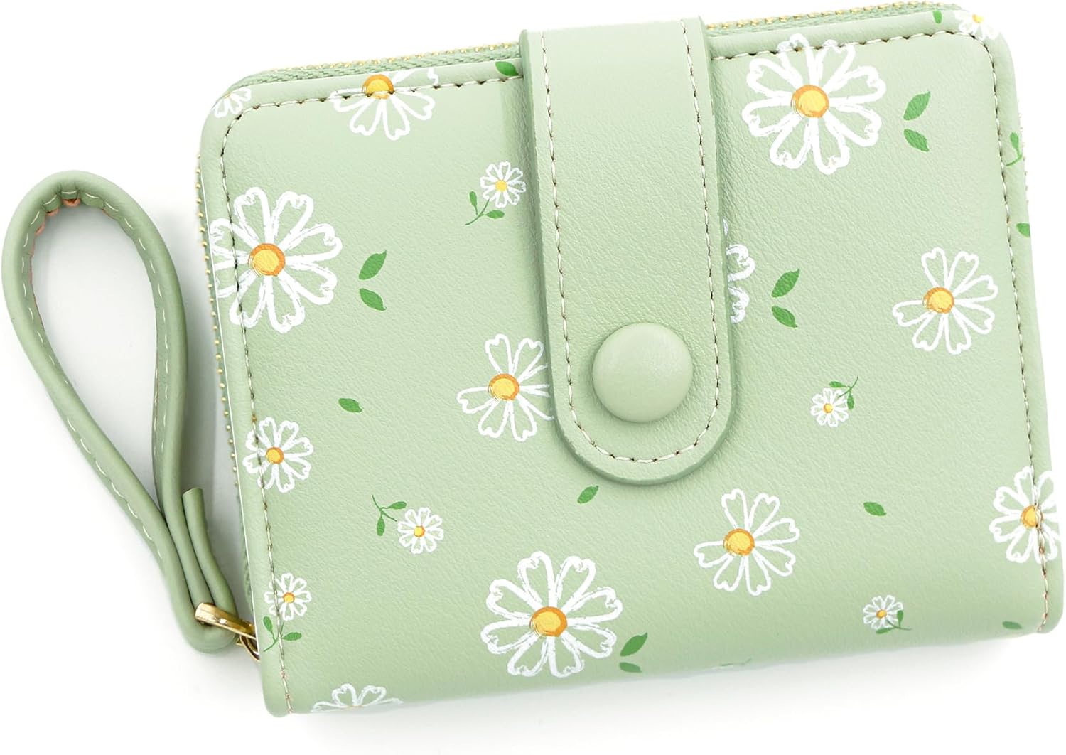 LZSXDWXY Women's Wallet, Fashion Cute Daisy Flowers Print Wallets with Exterior Zipper Around Coin Purse Bifold Bill Wallet with Credit Card Holder Id Window