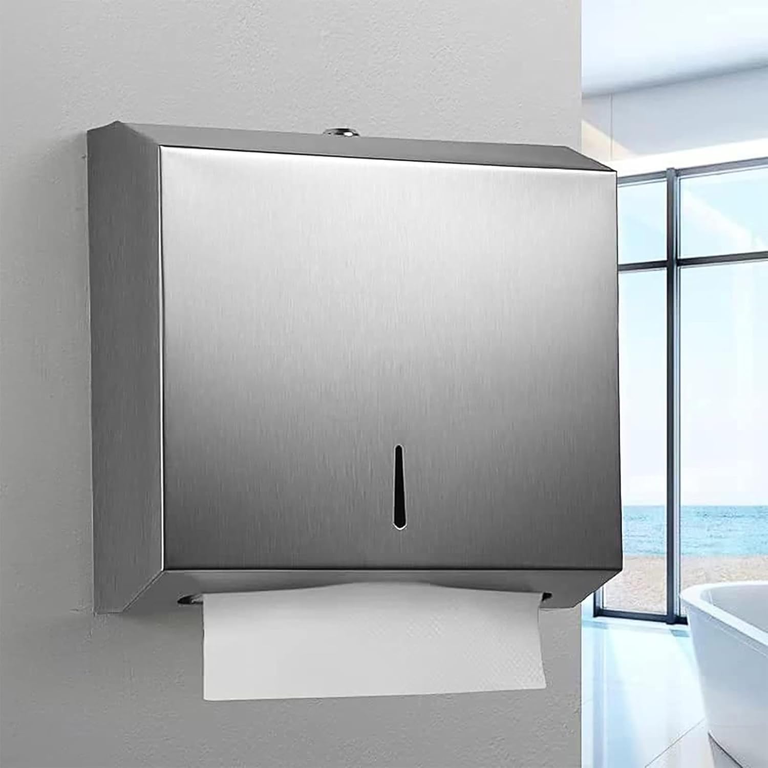 NICEME Paper Towel Dispenser, Stainless Steel Towel Dispenser, Lockable, Wall Mounted Tissue Dispenser, for Folded Towels for 250 to 400 Paper Towels