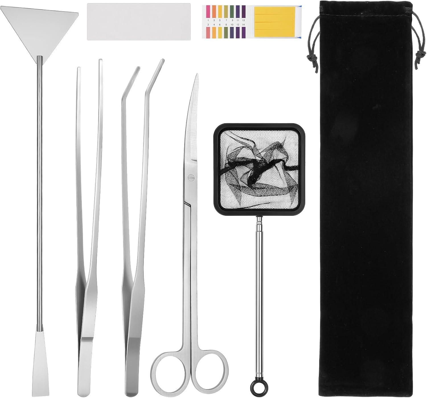 Flintronic Aquascaping Tool, 7 in 1 Aquarium Aquascape Tools Kit, Anti-Rust Aquatic Plant Aquascaping Tool, Stainless Steel Long Tweezers Scissors Spatula for Cleaning Fish Tank (Silver)