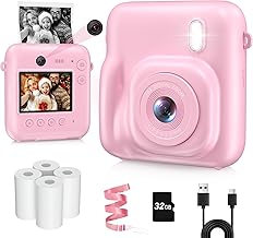 Kids Camera Instant Print, Dual-Lens 48MP Digital Camera for Christmas Birthday Gifts, 1080P Selfie Instant Cameras for Kids with 32GB SD Card, Instant Print Digital Camera for Girls Boys-Pink