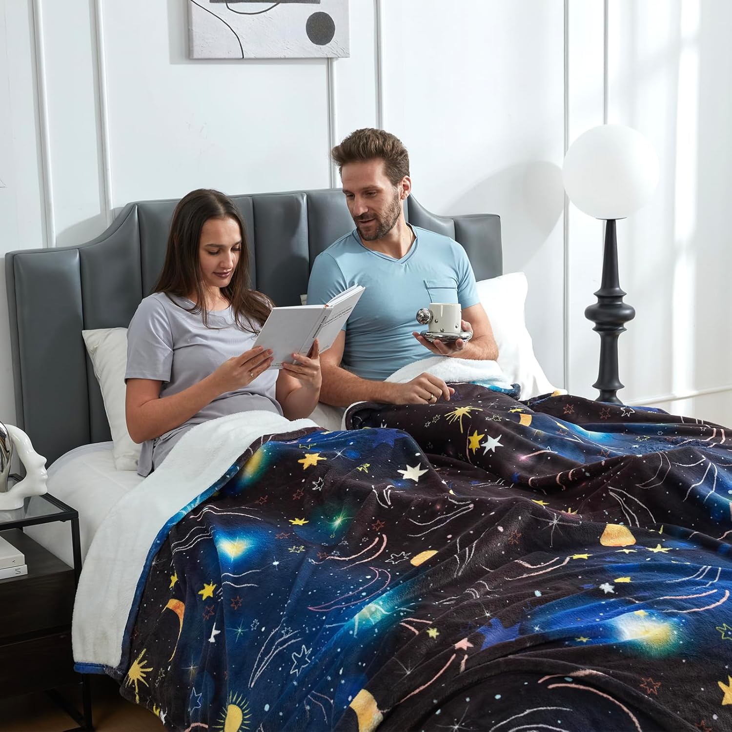 Cozy Bliss Starry Sky Bed Blanket King Size Bed Luxury Printed Single Layer Plush - Offside Pure White, Most Giftable for Your Famliy and Friends 108"x90"