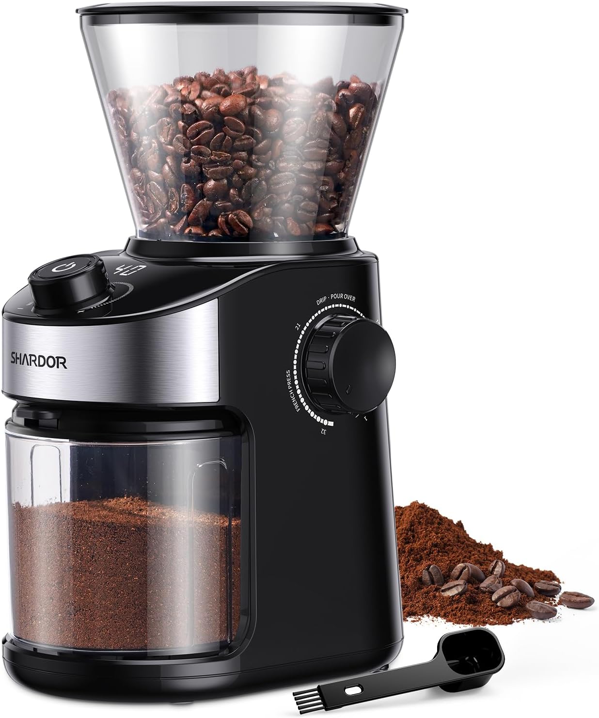 SHARDOR Burr Coffee Grinder 3.0, 32 Grind Settings for Espresso, Pour Over, Drip, and French Press, Adjustable Timer, Easy-Clean Chamber for Home Brewing