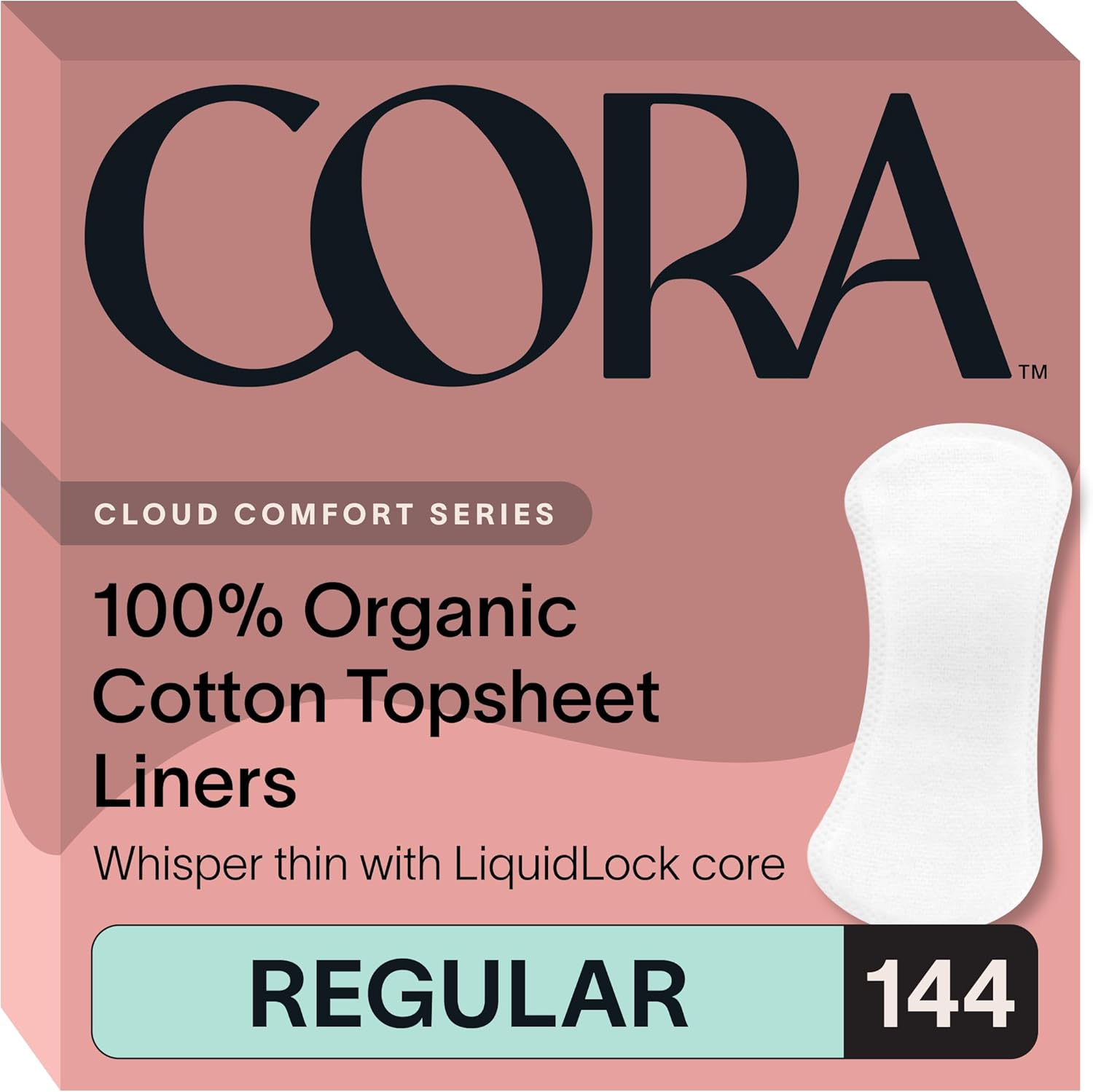 Cora 100% Organic Cotton Topsheet Period Liners (144 Regular Period Liners)