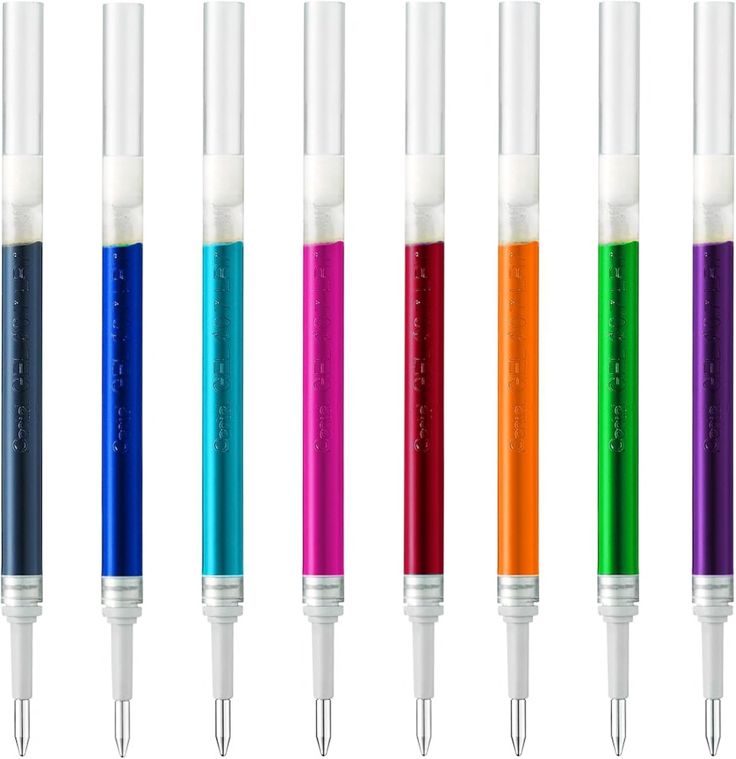 Pentel Energel 0.7mm Refill Metal Tip LR7 - BL77/BL57/BL37 - Pack of 8 Colours - Black, Blue, Red, Green, Orange, Pink, Sky Blue, Violet