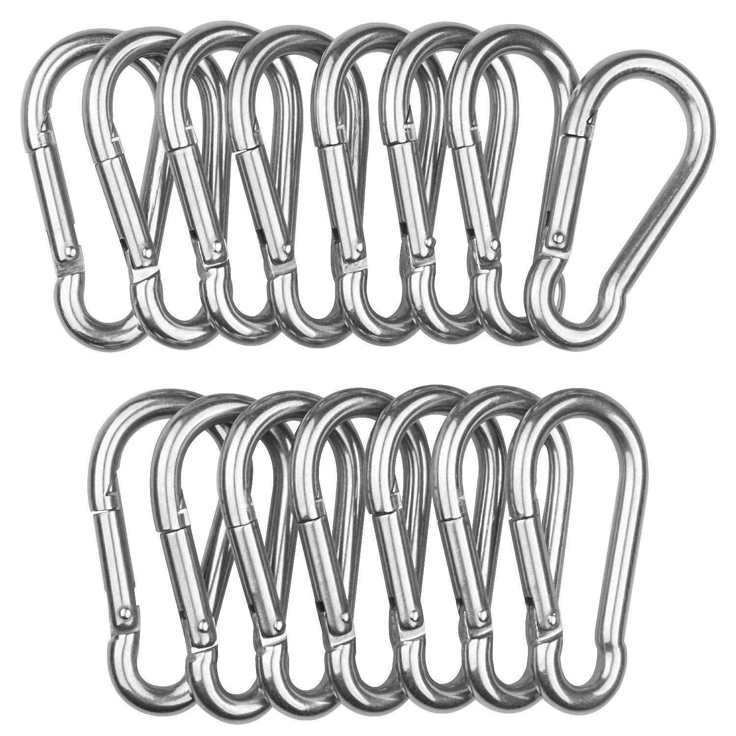 ASelected 15 Pack Spring Snap Hook Carabiner Stainless Steel 304 Screw Lock Silver Quick Link Clip Keychain for Camping, Hiking, Outdoor and Gym, Small M6 Carabiners for Dog Leash & Harness, Sliver