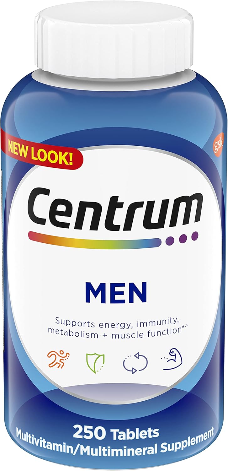 Centrum Multivitamin for Men, Multivitamin/Multimineral Supplement with Vitamin D3, B Vitamins and Antioxidants, Gluten Free, Non-GMO Ingredients - 250 Count